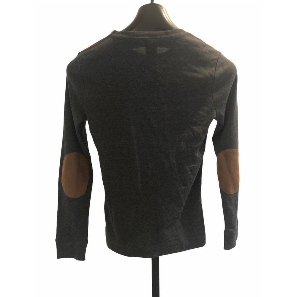 Lauren Ralph Lauren Gray Long Sleeve Top Suede Elbow Patches Zipper Shoulder